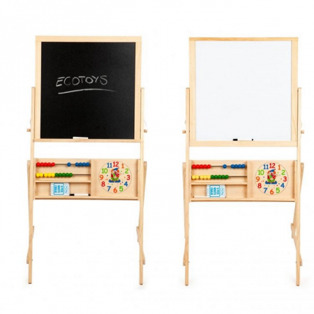 Jucarii copii si bebe - Tabla educationala din lemn cu doua fete Ecotoys 1751