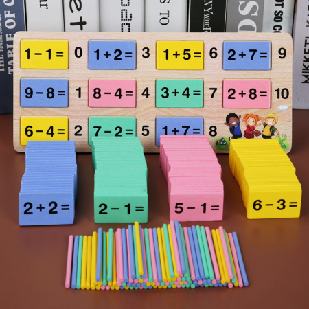 Tabla educativa 2 in 1 din lemn, invata matematica, piese de domino colorate. [3]