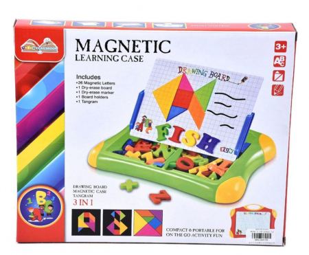 Jucarii magnetice - Tablita magnetica 3 in 1 cu litere si joc educativ tangram - metoda distractiva de invatare