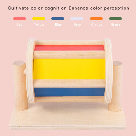 Tambur rotativ din lemn, jucarie Montessori, multicolor, cu clopotei. [3]