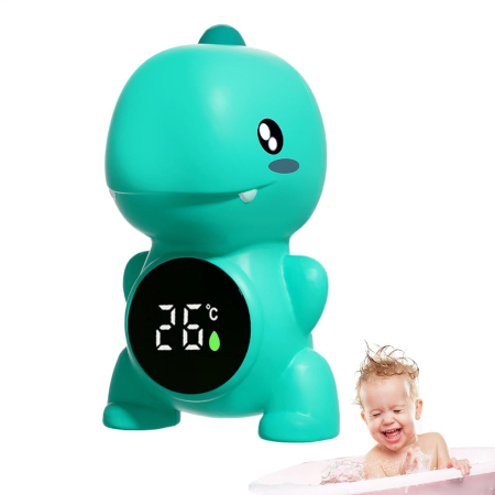 Pentru Bebe - Termometru Digital pentru Baie in Forma de Dinozaur, Afisaj LED, Impermeabil, VERDE