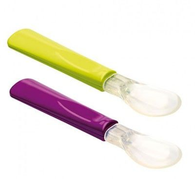 Pentru Bebe - Thermobaby- Set 2 lingurite cu varf din silicon verde/mov