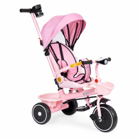 Triciclete - Tricicleta 2 in 1 pentru copii, scaun rotativ 360°, roti din spuma EVA, Ecotoys WQL-066-18 - Roz
