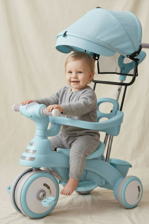 Triciclete - Tricicleta Albastra 3 In 1 Pentru Copii Cu Maner Parental, Spatar Si Functie Muzicala