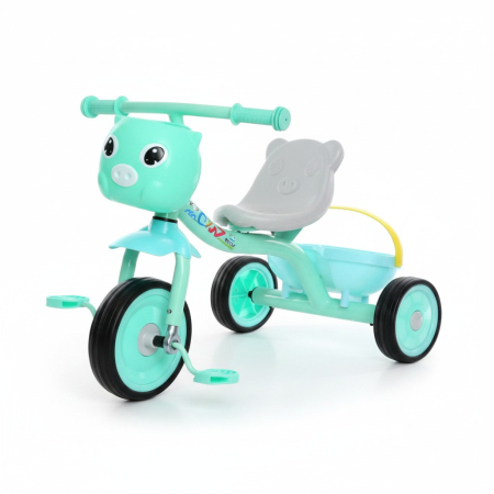 Tricicleta cu Pedale pentru Copii, Design Animalut Vesel si Cosulete de Depozitare, VERDE MENTA [1]