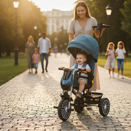 Triciclete - Tricicleta Evolutiva pentru Copii cu Maner Parental si Copertina Reglabila, Centura de Siguranta, Scaun Confortabil, ALBASTRU