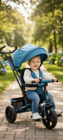 Jucarii de exterior - Tricicleta Evolutiva 4 in 1 cu Scaun Reversibil, Maner Parental, 8 Luni+, Albastru