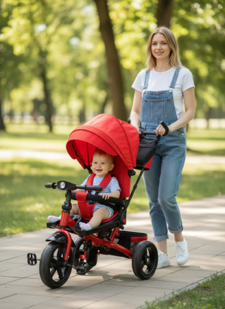 Triciclete - Tricicleta Evolutiva 4 in 1 cu Scaun Reversibil, Maner Parental, 8 Luni+, Rosie