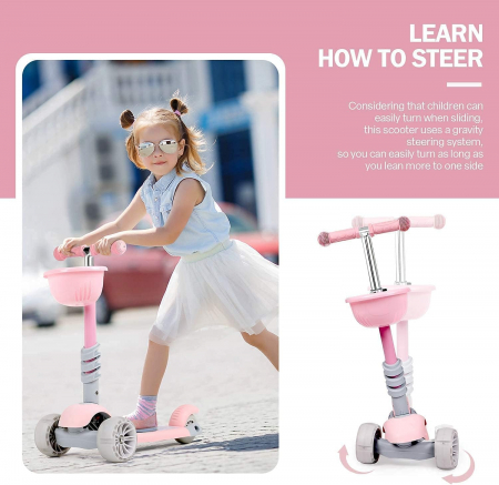 Trotineta pentru Copii Ajustabila cu Lumini, Scaunel si Pedale [10]