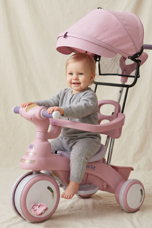 Triciclete - Tricicleta Roz 3 In 1 Pentru Copii Cu Maner Parental, Spatar Si Functie Muzicala
