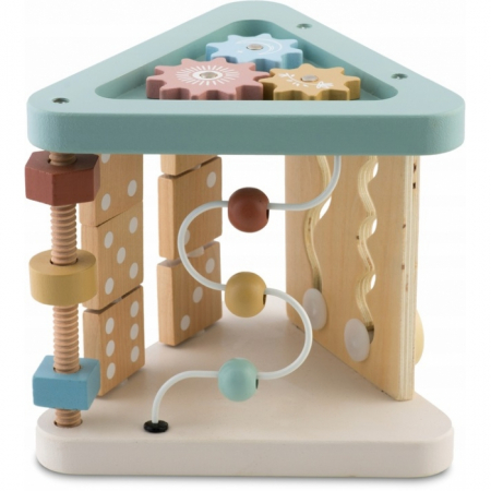 Jucarii copii si bebe - Triunghi educational din lemn cu diverse activitati, 18.5 x 17 cm, Nukido NK-860