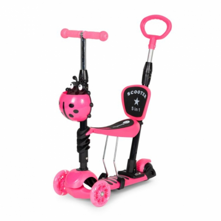 Trotinete - Trotineta 5 in 1 cu sezut si 3 roti cu LED Ecotoys YM-SW-6 - Roz