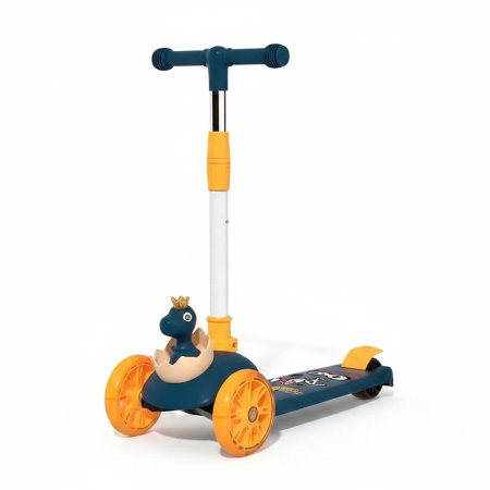 Jucarii de exterior - Trotineta pentru Copii cu 3 Roti, Lumini LED, Muzica, Cosulet si Ghidon Reglabil, Albastru/Portocaliu