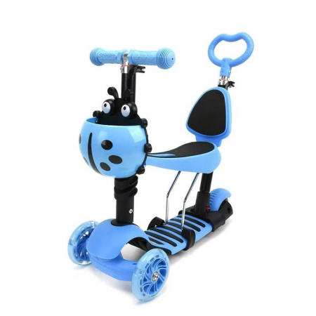Jucarii de exterior - Trotineta pentru Copii cu Lumini 5 in 1, Cosulet Buburuza, Maner de Impins fara Pedale