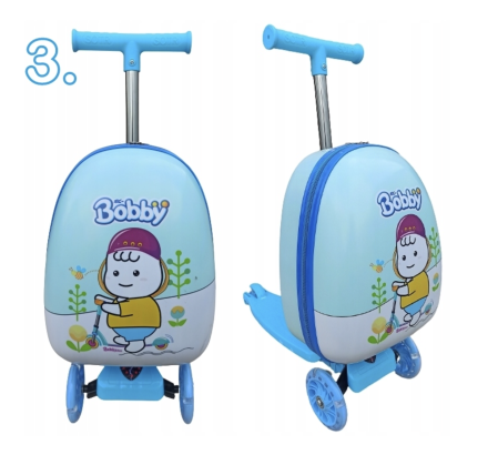 Trotineta Pliabila 2 in 1 cu Troler pentru Copii, Roti LED, Ghidon Reglabil, Model Bobby, ALBASTRU [1]