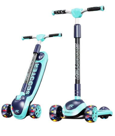 Trotinete - Trotineta Pliabila Copii Cu Roti Luminoase, Verde, Ghidon Reglabil, 3–12 Ani