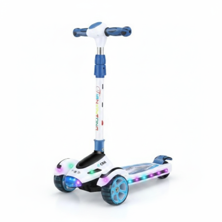 Trotineta Pliabila pentru Copii, 3 Roti LED din Silicon, Lumini, Ghidon Reglabil, Alb/Albastru [1]