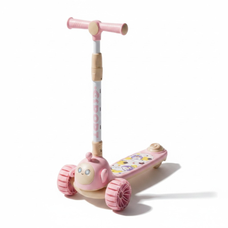 Jucarii de exterior - Trotineta Pliabila pentru Copii, cu Roti LED, Ghidon Reglabil si Design Adorabil, ROZ PASTEL