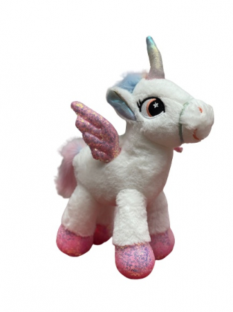 Unicorn alb din plus cu paiete curcubeu