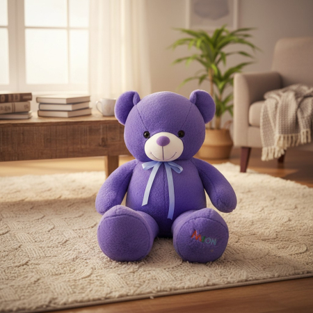 Jucarii de plus mari - Urs de Plus Moale si Pufos cu Fundita Lila, pentru Bebelusi, Copii si Adulti, VIOLET 120 cm