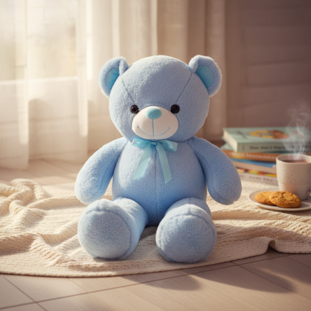 Ursi de plus - Urs de Plus Moale si Pufos cu Fundita, pentru Bebelusi, Copii si Adulti, ALBASTRU PASTEL 120 cm