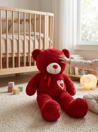 Jucarii de plus - Ursulet de Plus 120 cm, Fundita Visinie Pastel, Broderie pe Piept „Sweet Love”, STACOJIU