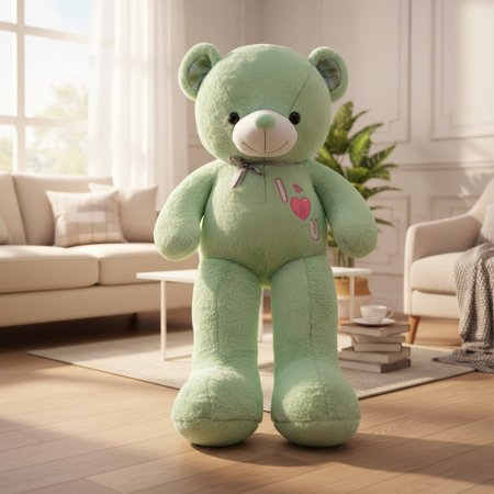 Ursi de plus - Ursulet de Plus cu Fundita Gri, Moale si Pufos, cu Broderie I Love You, Urechi Satinate, FISTIC 130 cm