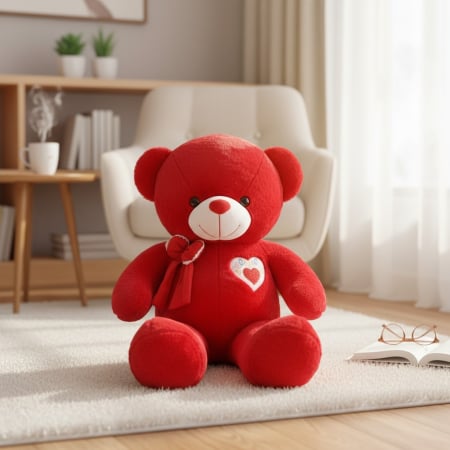 Fotolii de plus in forma de personaje - Ursulet de Plus 1 metru Rosu Intens, Moale si Pufos, cu Fundita Decorativa si Broderie „Sweet Love”