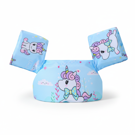Jucarii de vara - Vesta de Inot pentru Copii cu Aripioare Integrate, Model Unicorn Albastru Pastel