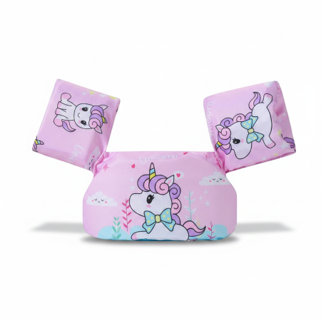Colac inot copii - Vesta de Inot pentru Copii cu Aripioare Integrate, Model Unicorn Roz