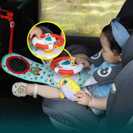 Volan Interactiv pentru Scaunul Auto, Jucarie Muzicala cu Lumini, Oglinda si Sunete pentru Copii [4]