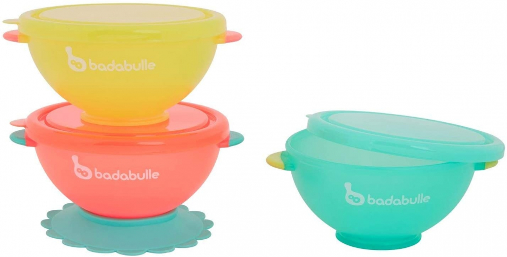 Badabulle - Set 3 boluri colorate pentru mancare, cu suport inclus [1]