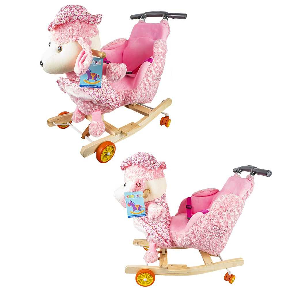 Balansoar pentru bebelusi, Catel, lemn + plus, roz, cu rotile [3]