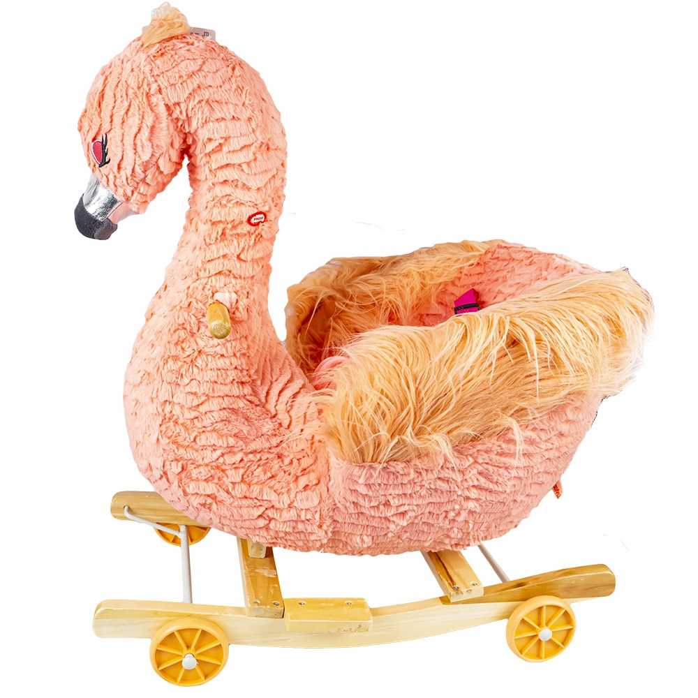 Balansoar pentru bebelusi, Flamingo, lemn + plus, cu rotile, roz, 66 cm [2]