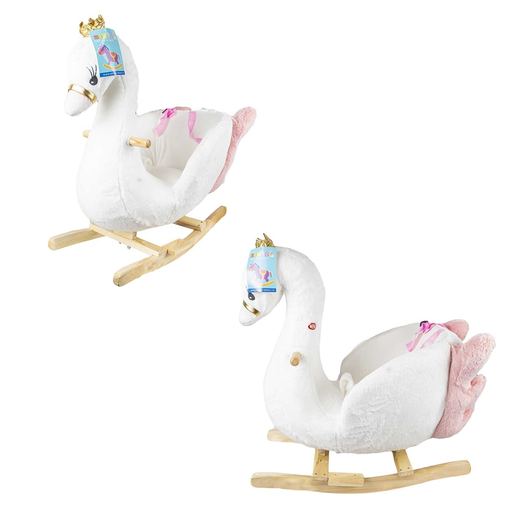 Balansoar pentru bebelusi, Lebada, lemn + plus, cu rotile, 66cm [3]