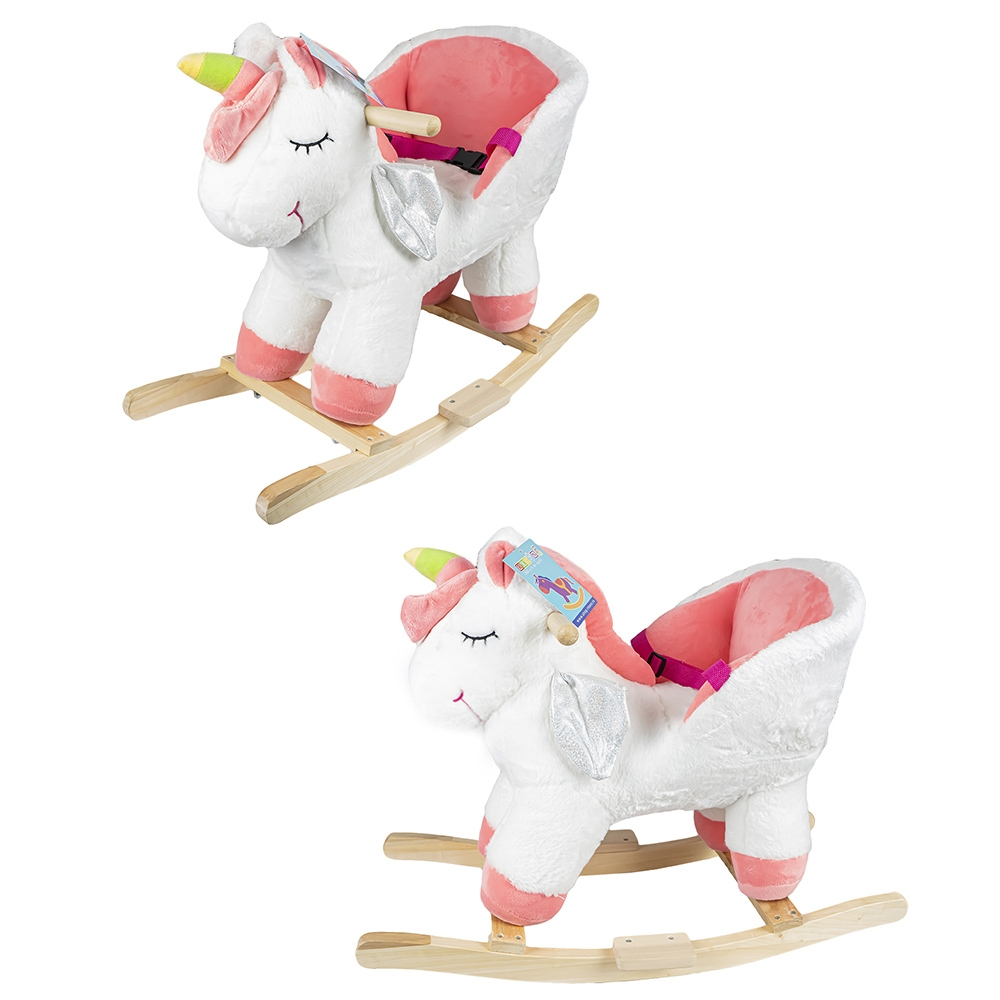 Balansoar pentru bebelusi, Unicorn, lemn + plus, roz+alb, 52 cm [2]
