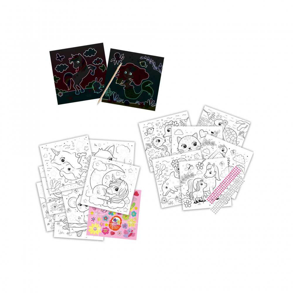 Carte colorat 3 in 1 de copii cu animale, sclipici si perle adezive [2]