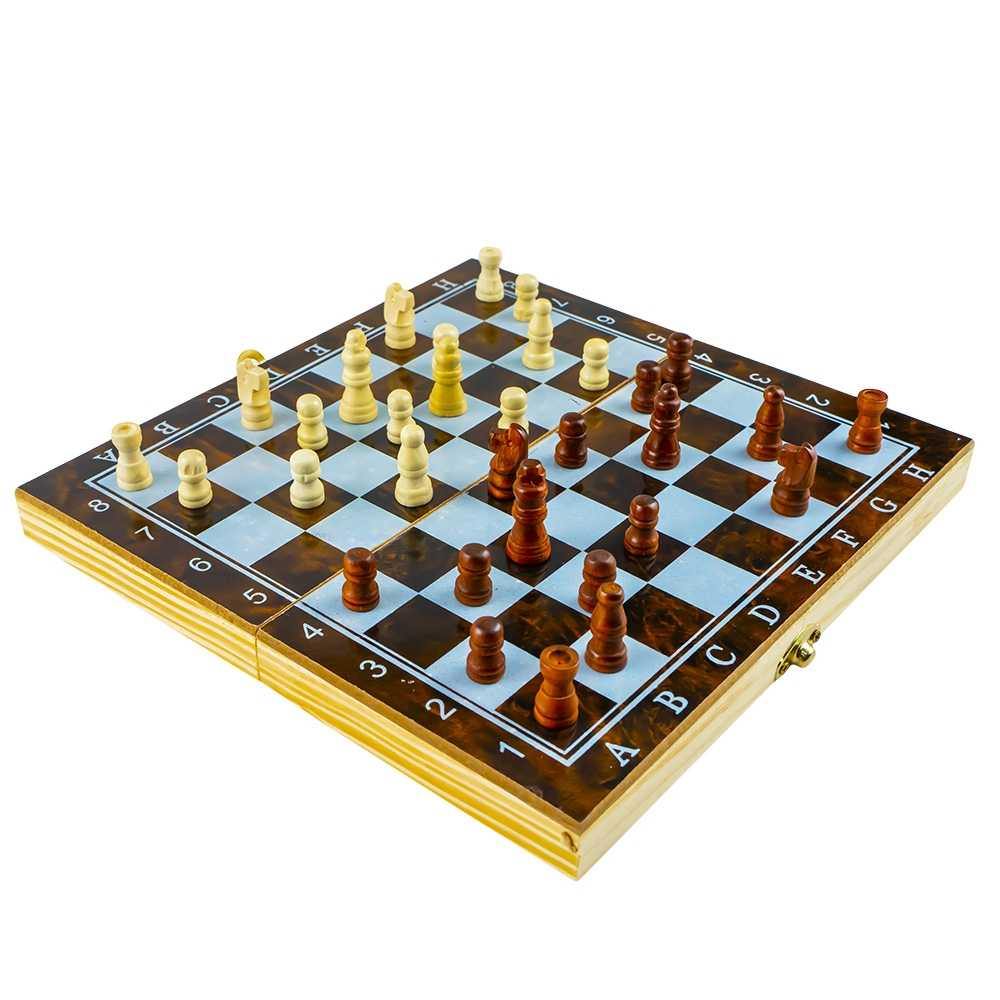 Joc 3 in 1: sah, table, dame! Cutie lemn, 39.5x19.5cm [2]