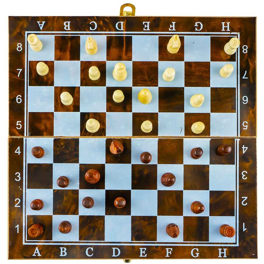 Joc 3 in 1: sah, table, dame! Cutie lemn, 39.5x19.5cm [3]