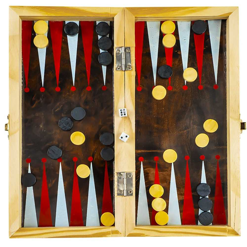 Joc 3 in 1: sah, table, dame! Cutie lemn, 39.5x19.5cm [7]