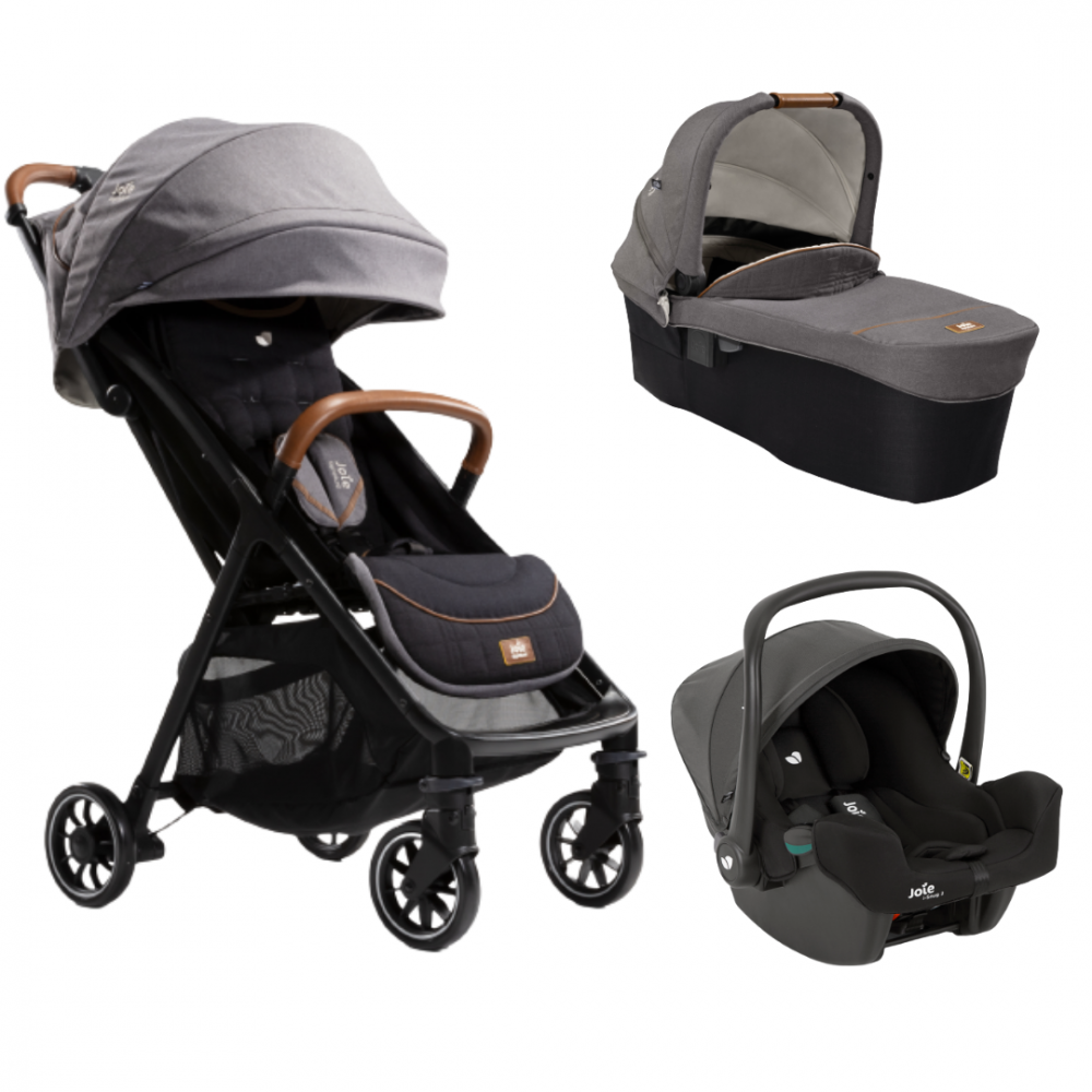 Joie - Carucior pentru copii ultracompact  3 in 1 Parcel Carbon / i-Snug Shale ( Carucior Parcel Carbon + Landou Ramble XL Carbon + Scoica auto i-Snug cu tetiera reglabila, nastere - 75 cm, Shale)  [1]