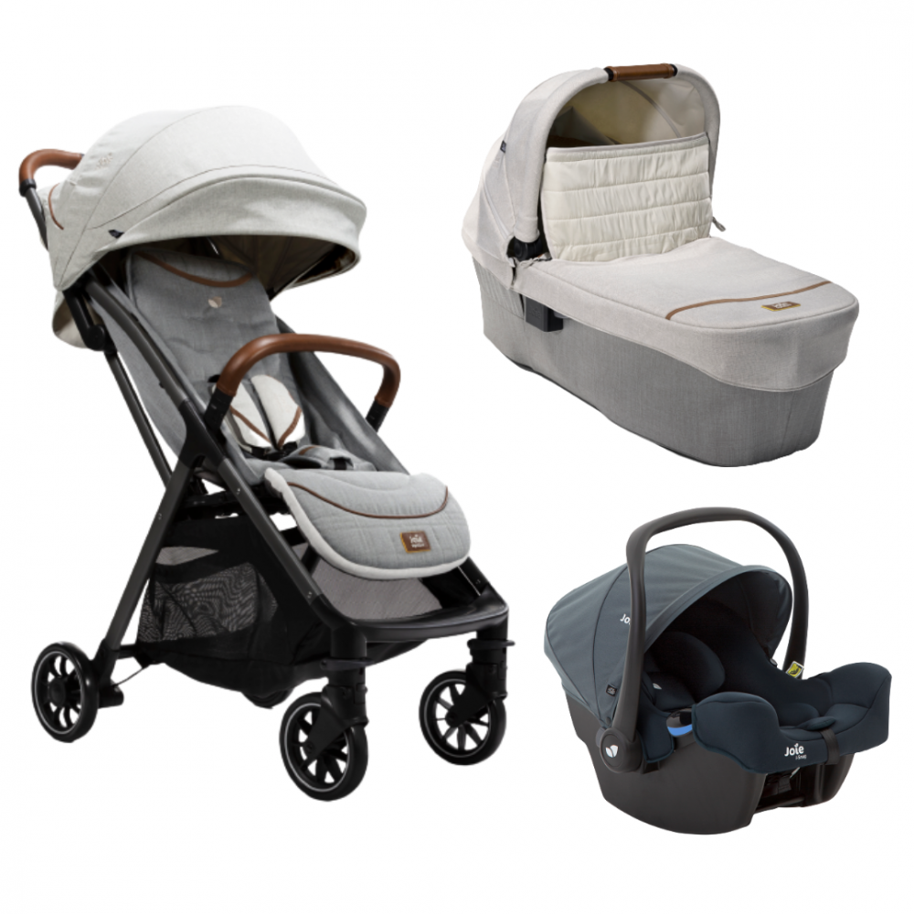 Joie - Carucior pentru copii ultracompact  3 in 1 Parcel Oyster / i-Snug Lagoon ( Carucior Parcel Oyster + Landou Ramble XL Oyster + Scoica auto i-Snug cu tetiera reglabila, nastere - 75 cm, Lagoon)  [1]