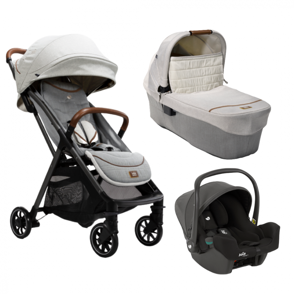 Joie - Carucior pentru copii ultracompact  3 in 1 Parcel Oyster / i-Snug Shale ( Carucior Parcel Oyster + Landou Ramble XL Oyster + Scoica auto i-Snug cu tetiera reglabila, nastere - 75 cm, Shale)  [1]