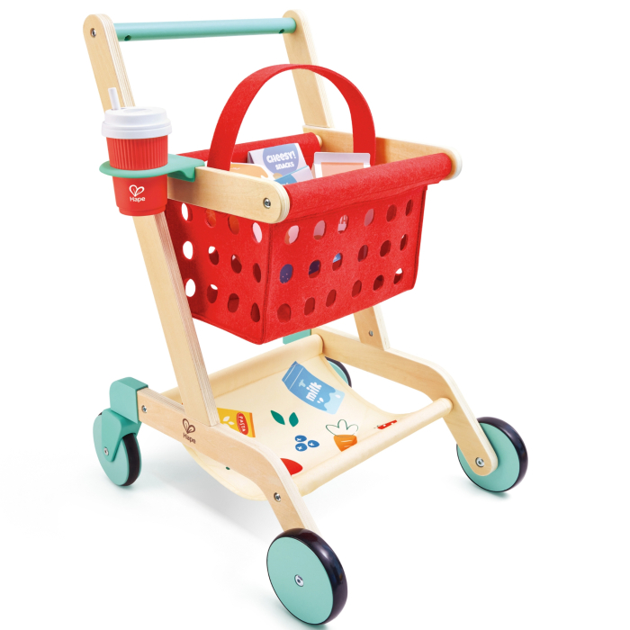 Jucarie din lemn - Carucior rosu de cumparaturi (10 piese) [1]
