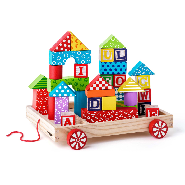 Jucarie din lemn - Caruciori cu cuburi, litere si stampile (35 piese) [1]