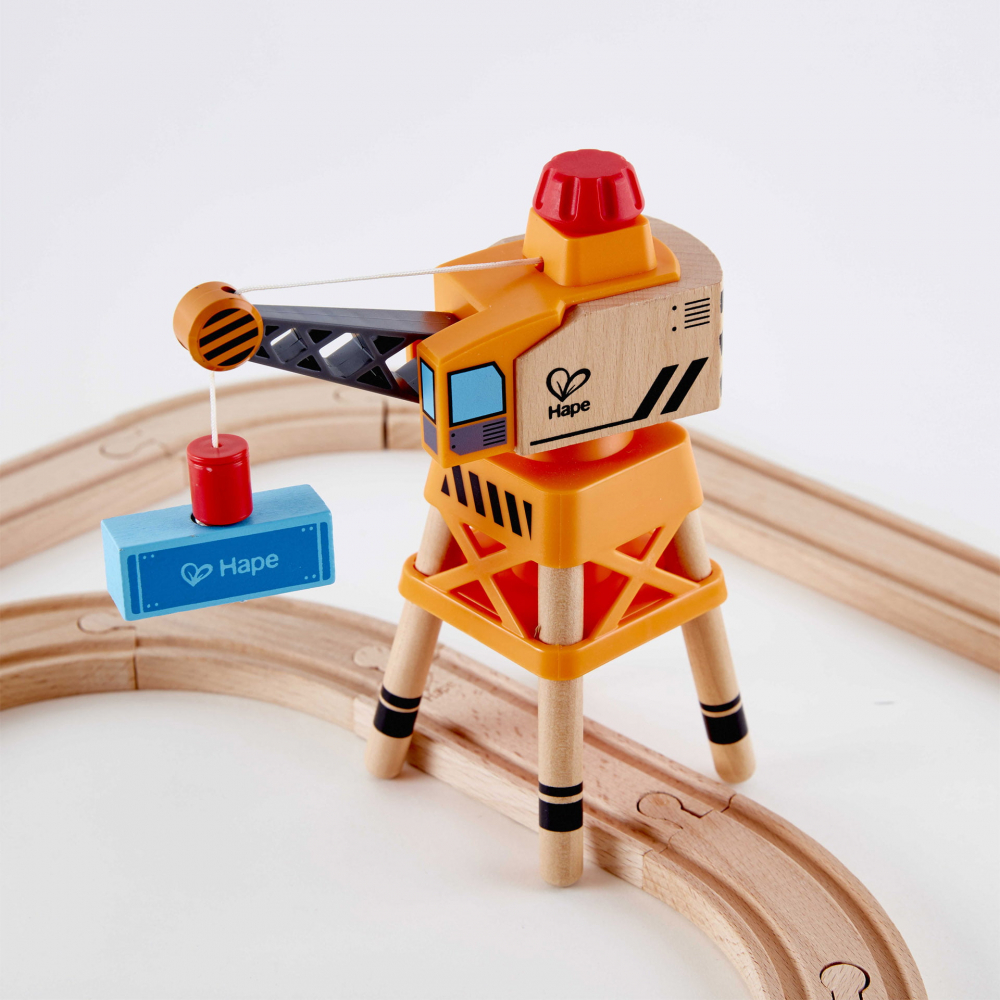 Jucarie din lemn - Set tren de marfa cu macara (34 piese) [3]