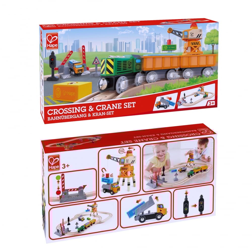 Jucarie din lemn - Set tren de marfa cu macara (34 piese) [4]