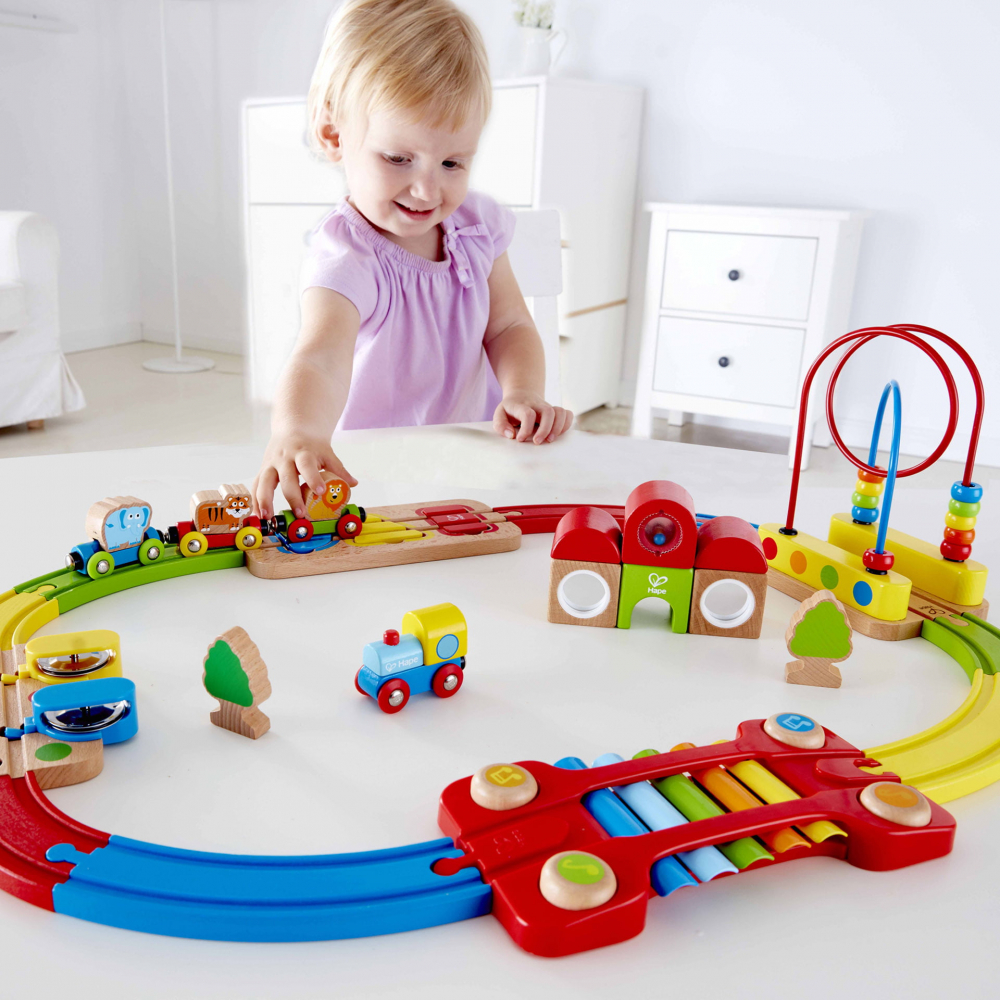 Jucarie din lemn - Sina de tren curcubeu cu puzzle (30 piese) [5]
