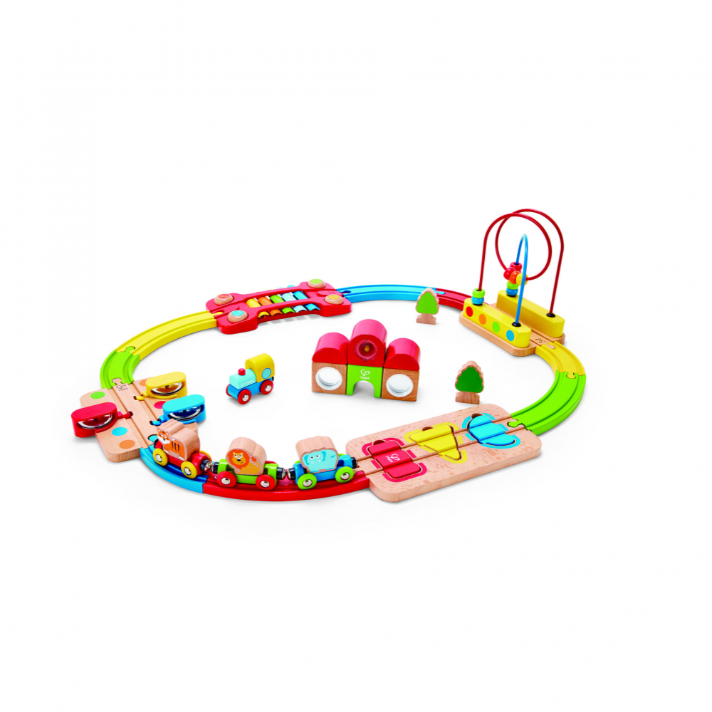 Jucarie din lemn - Sina de tren curcubeu cu puzzle (30 piese) [1]