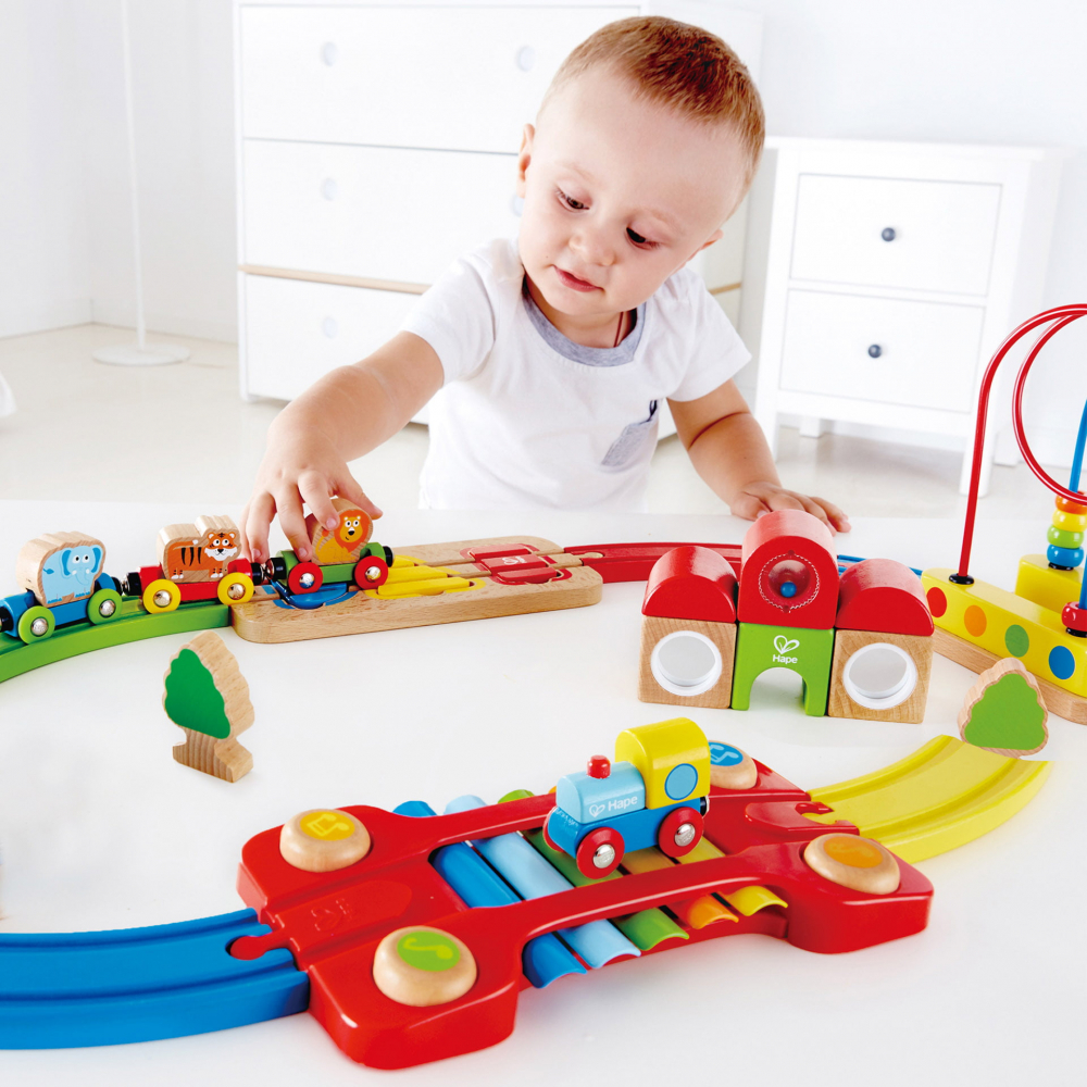 Jucarie din lemn - Sina de tren curcubeu cu puzzle (30 piese) [2]